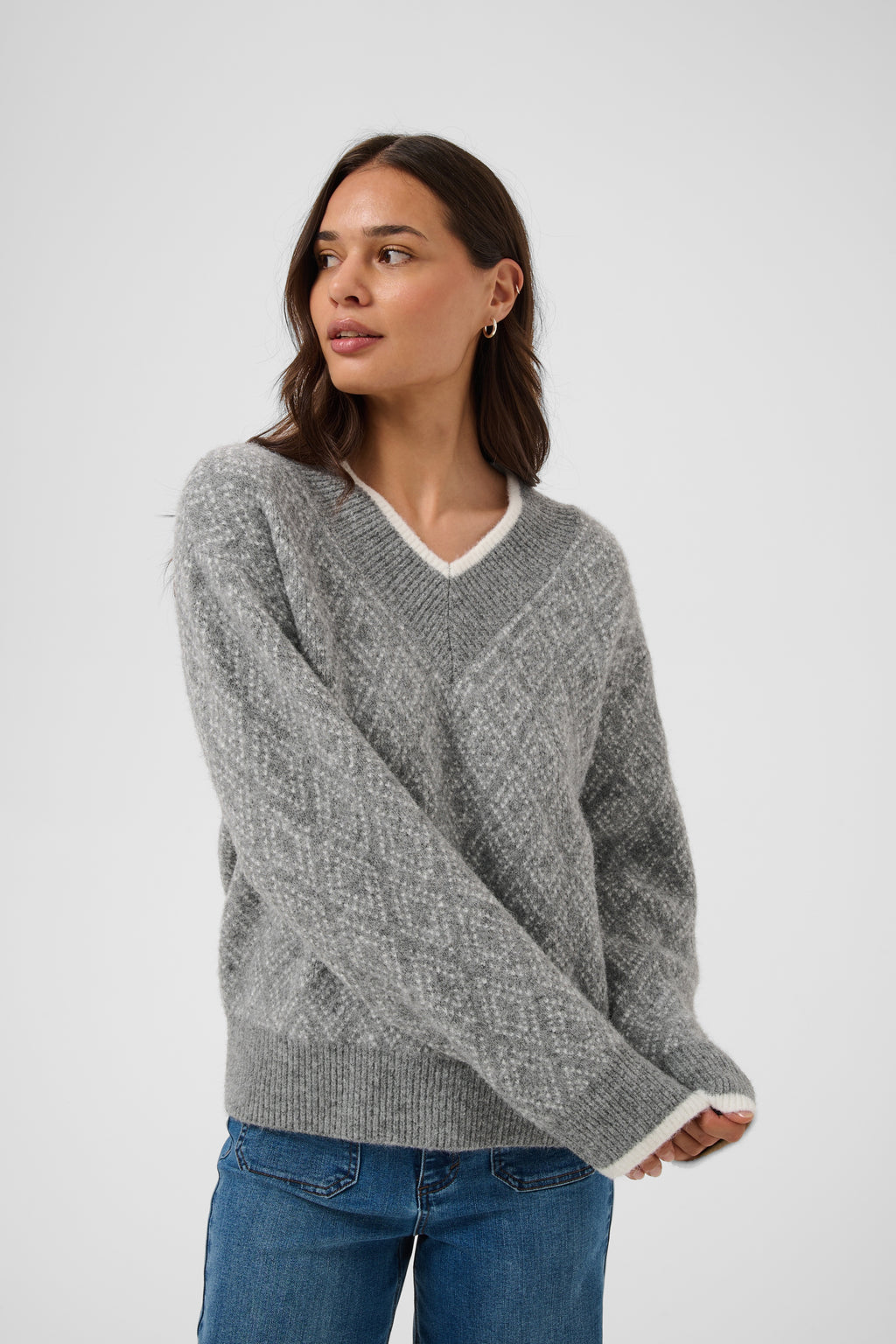 Kaffe Sirens Knit Pullover In Grey and Chalk