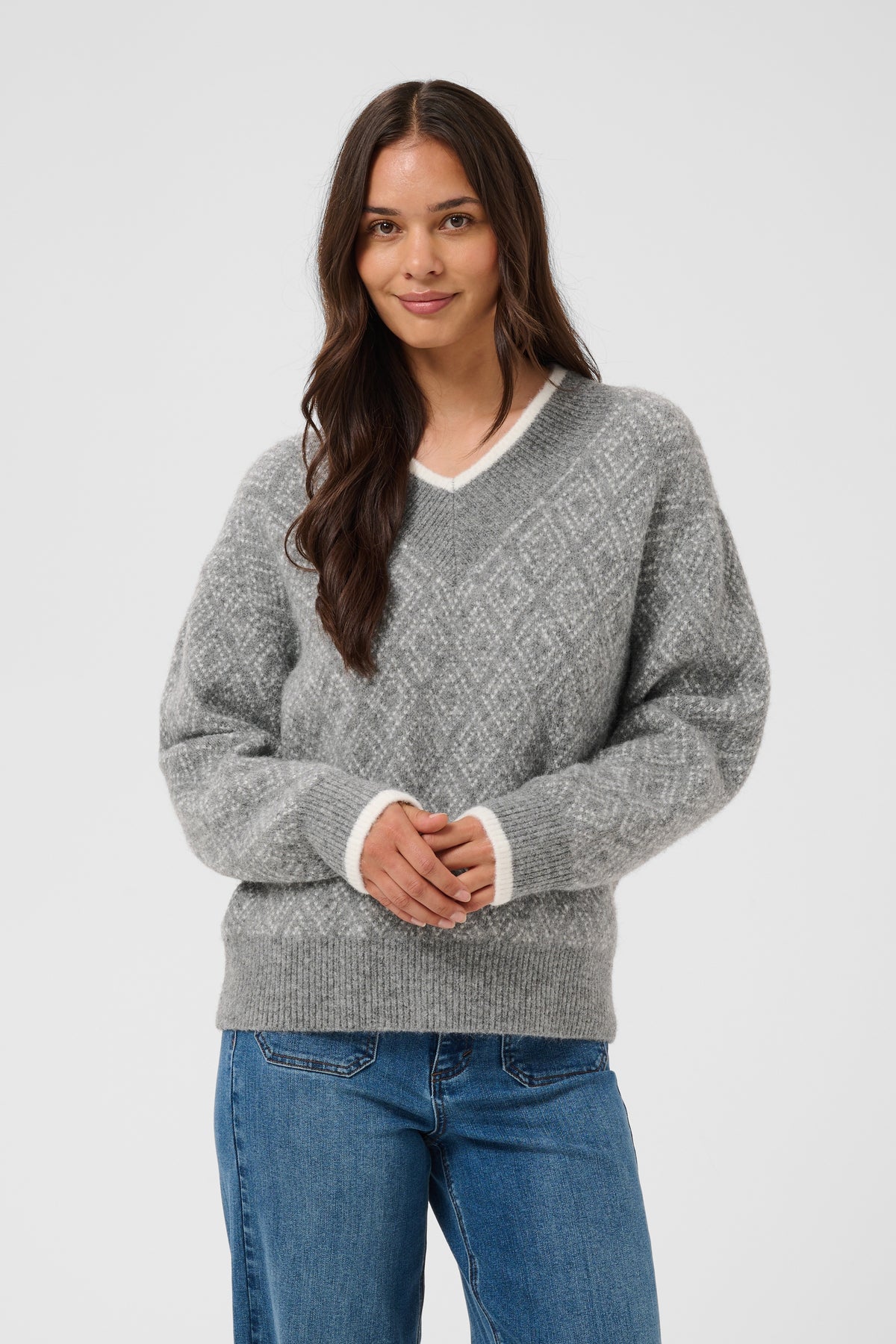 Kaffe Sirens Knit Pullover In Grey and Chalk