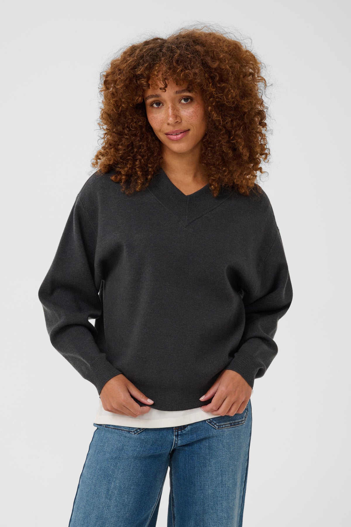 Kaffe Loana Knit Pullover In Dark Grey