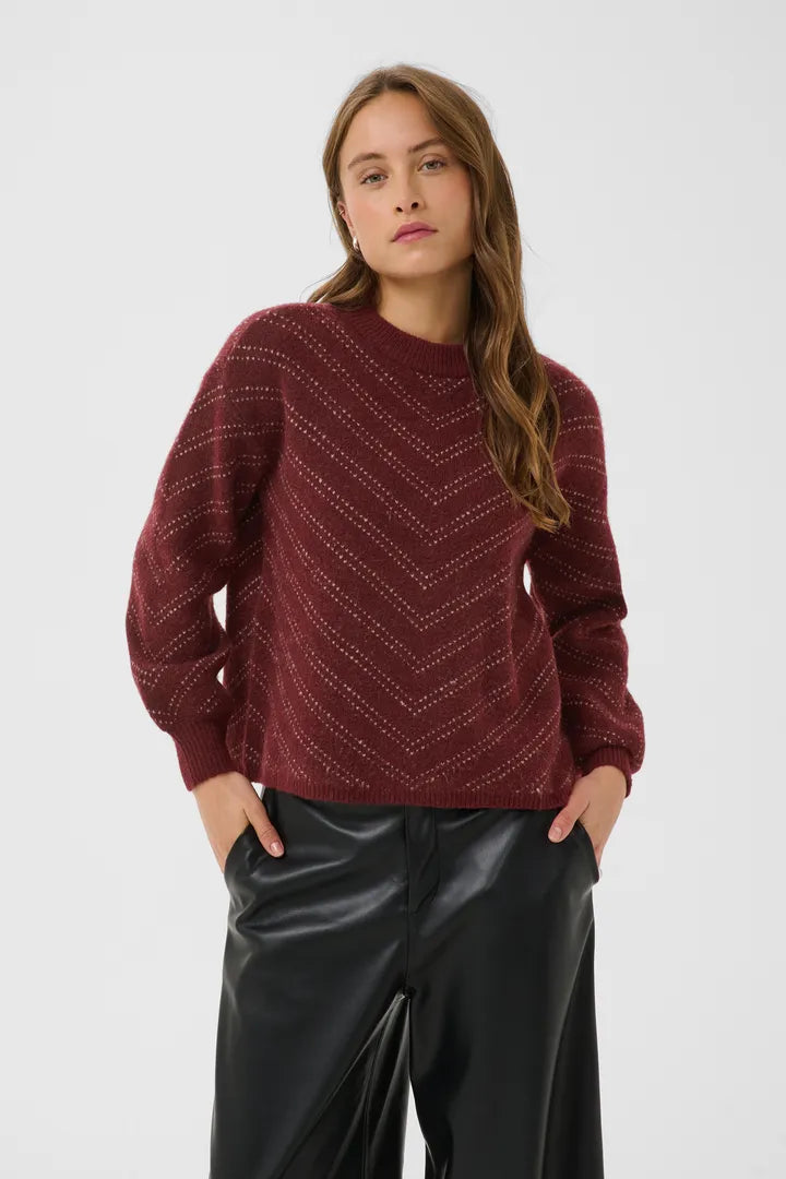Kaffe Hillery Pullover in Port M./Desert Taupe M. Stripe