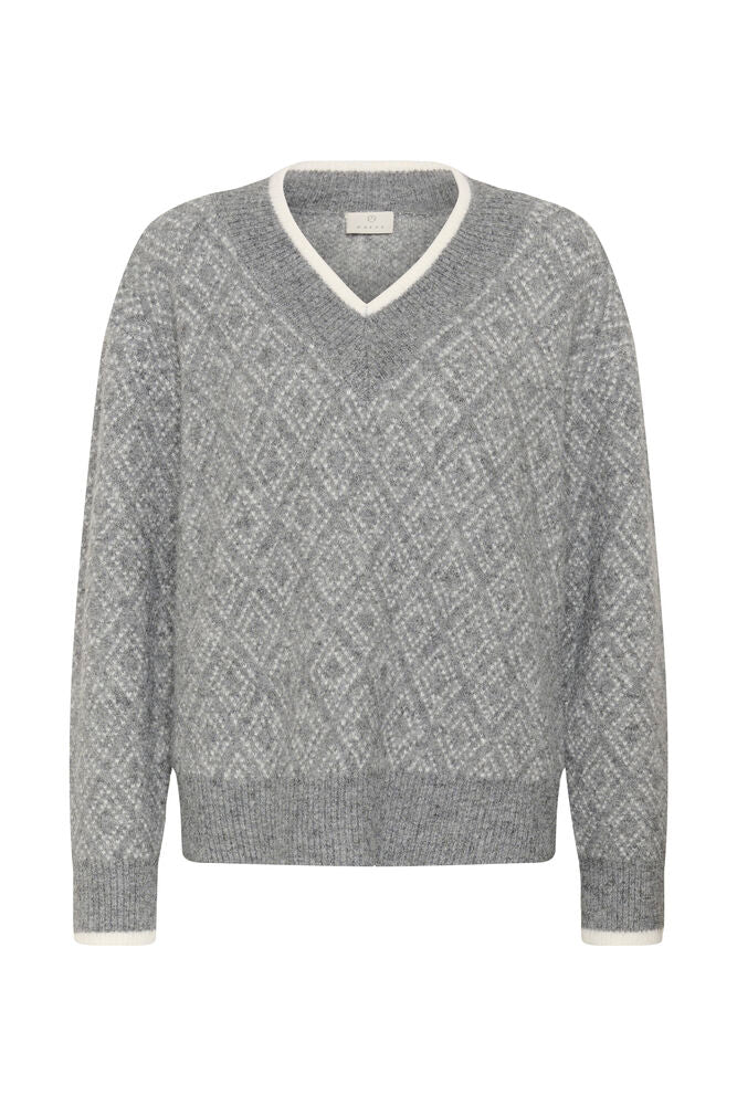 Kaffe Sirens Knit Pullover In Grey and Chalk