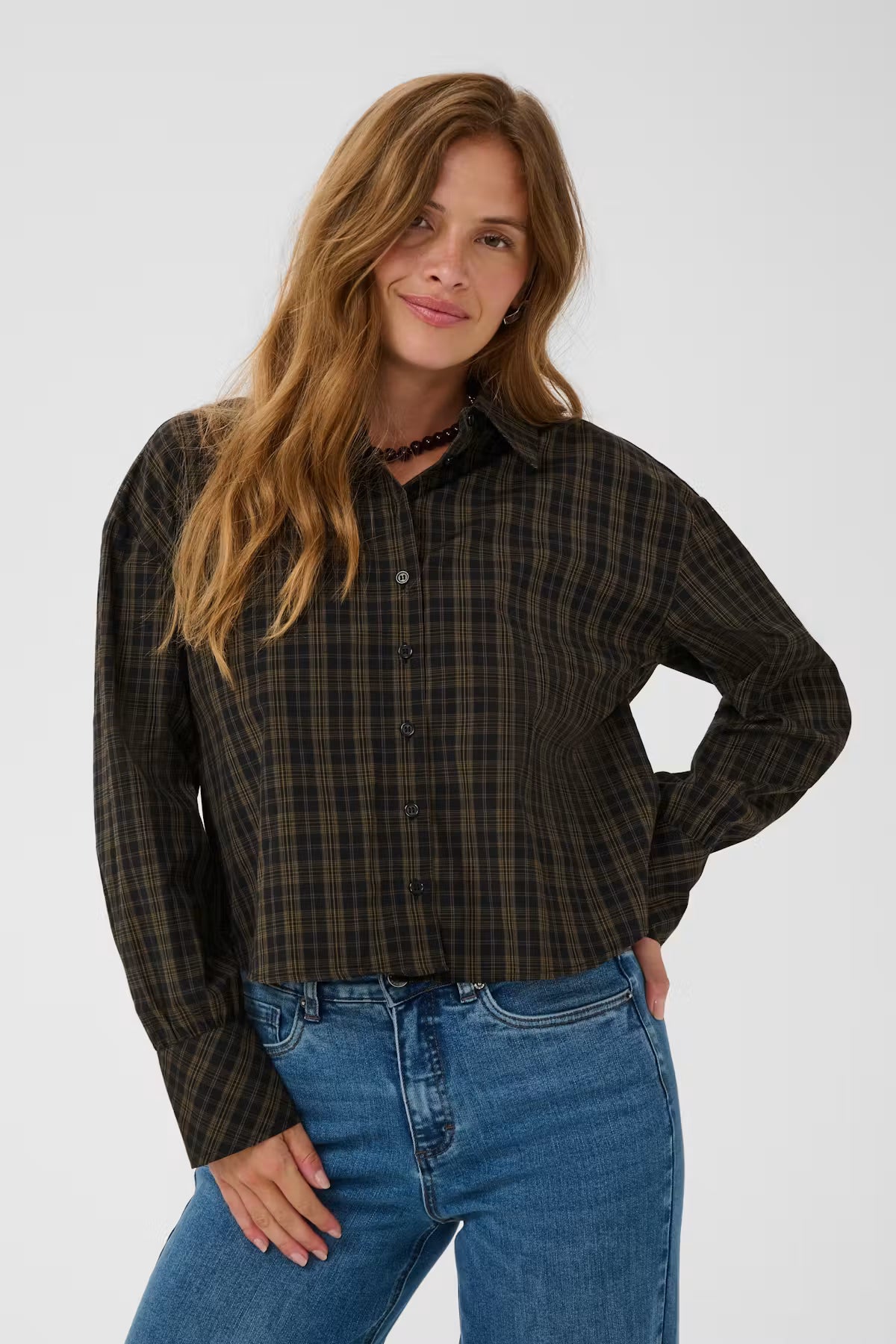 Kaffe Helie Check Shirt In Black & Brown