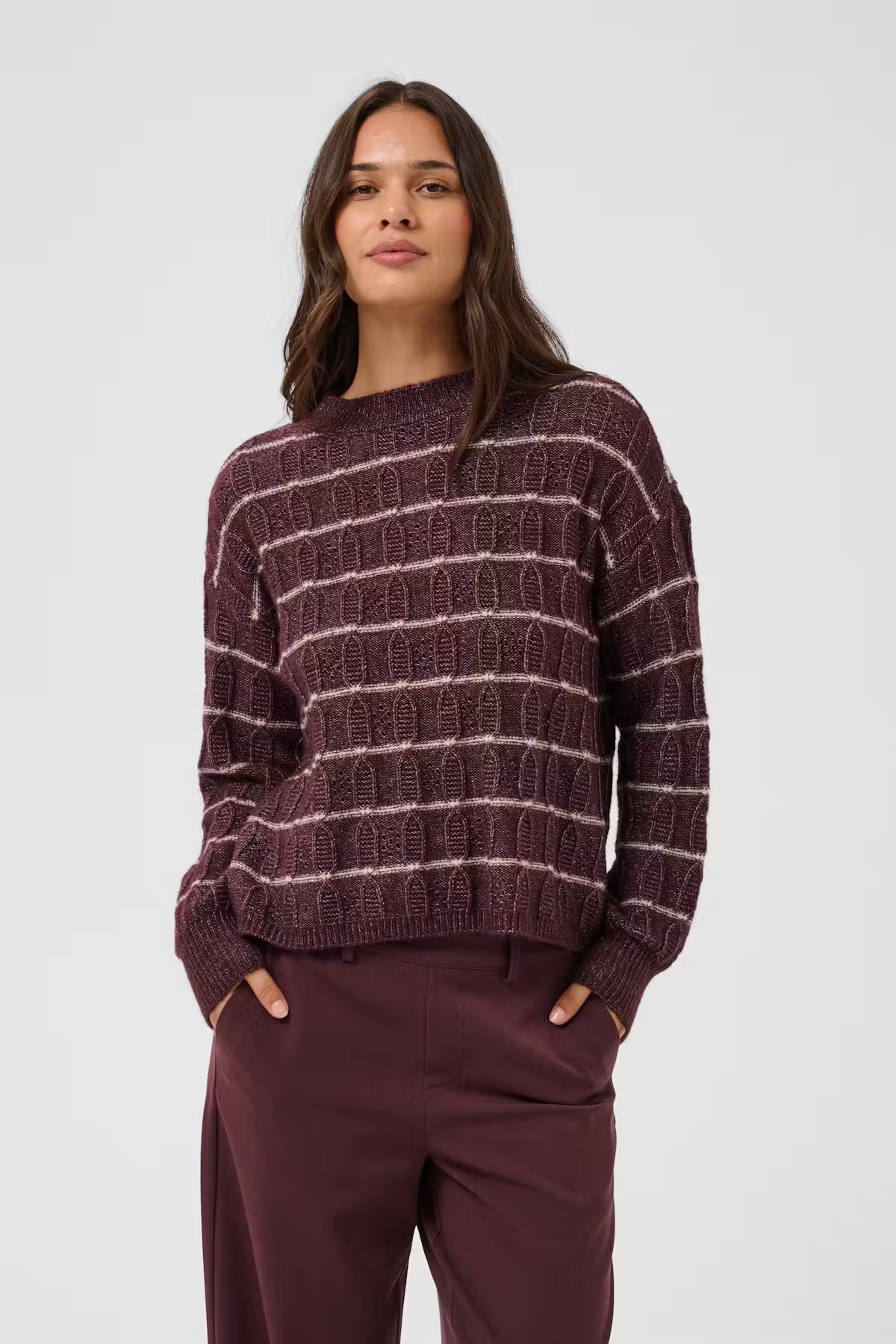 Kaffe Sirens Striped Pullover In Fig