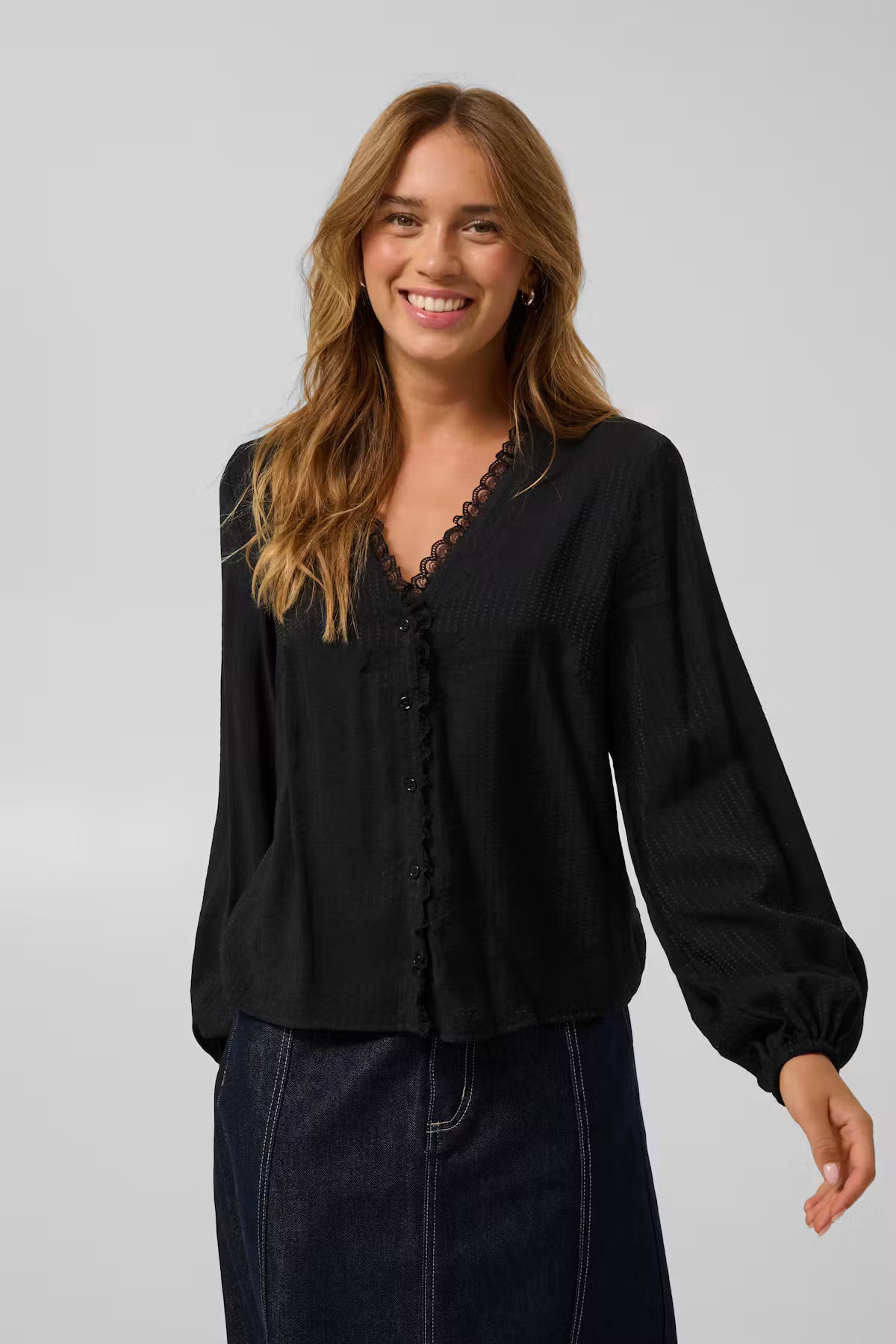 Kaffe Sollie Blouse In Deep Black