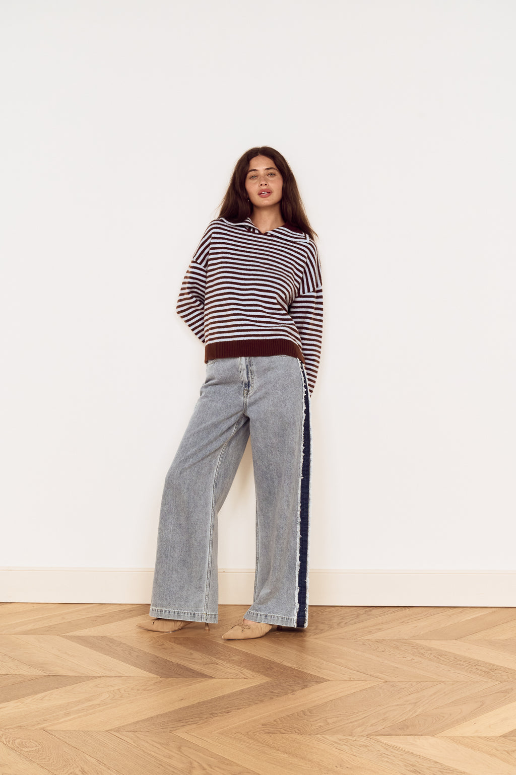 Mink Pink Sutton Stripe Sweater in Blue/Brown