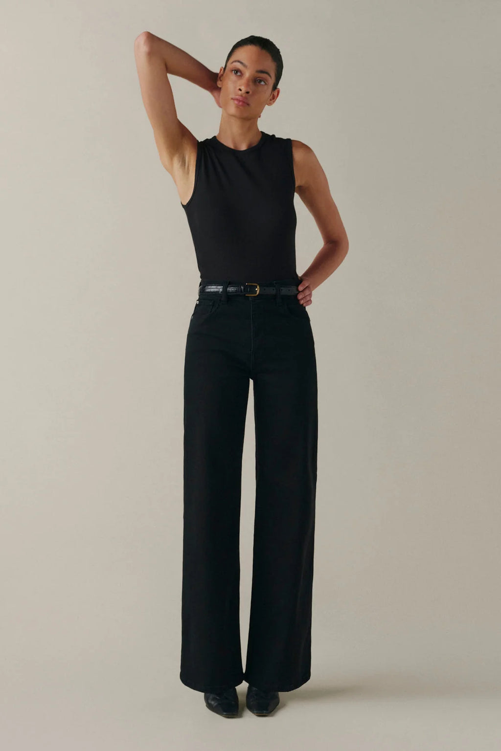 Warp + Weft High Rise Californian Slim Wide Leg in Jet Black