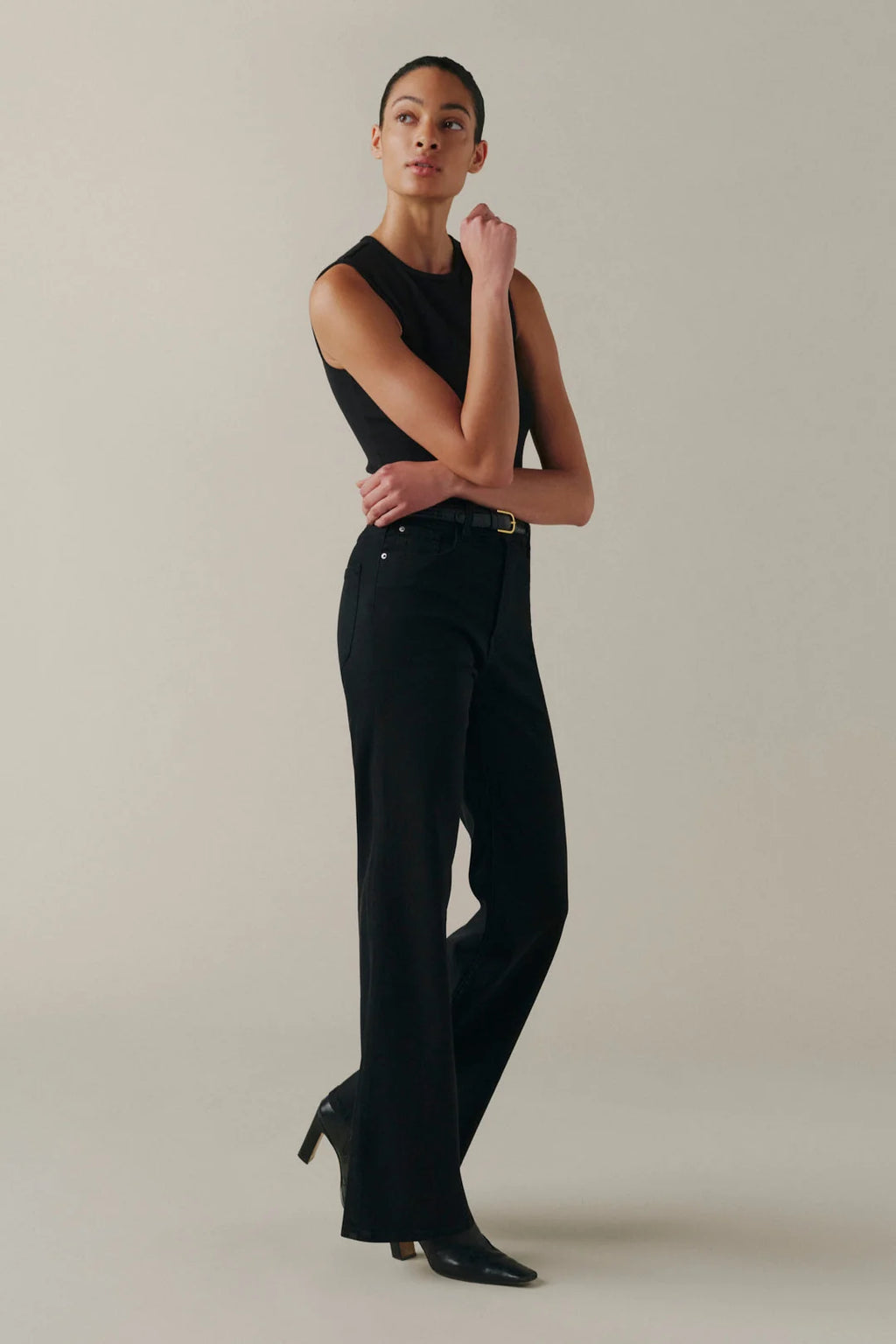 Warp + Weft High Rise Californian Slim Wide Leg in Jet Black