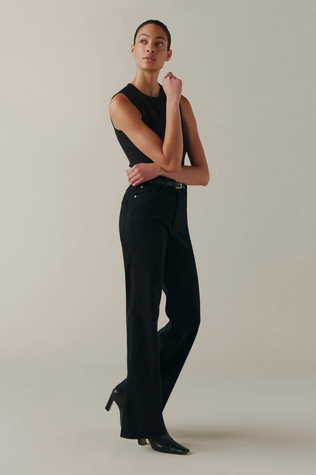 Warp + Weft High Rise Californian Slim Wide Leg in Jet Black