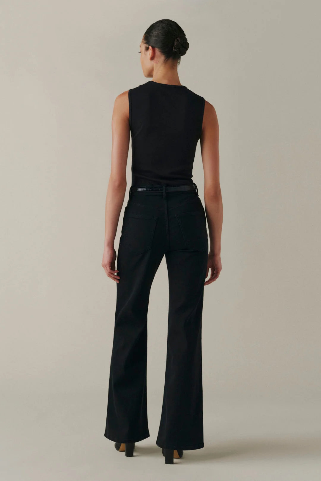Warp + Weft High Rise Californian Slim Wide Leg in Jet Black