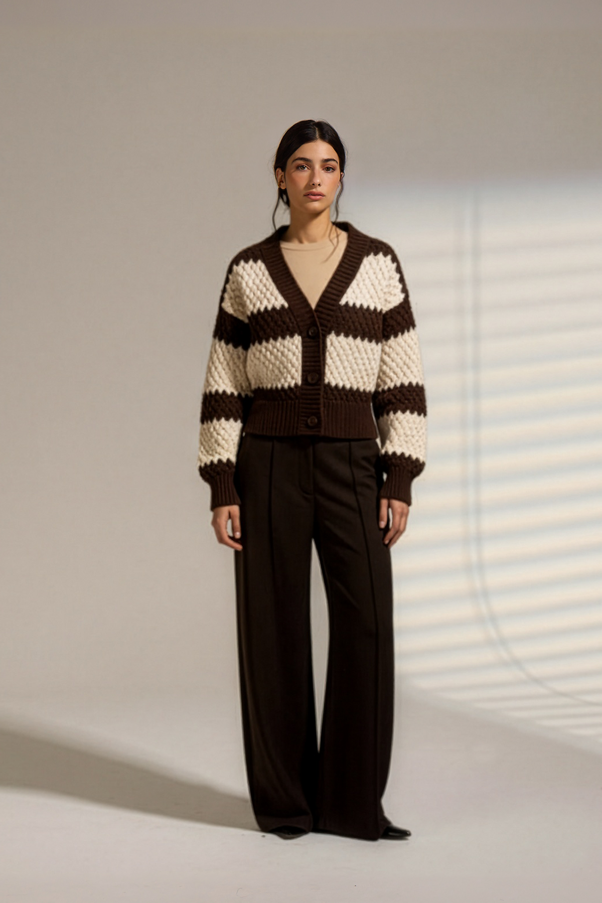 Deluc Stones Striped Cardigan In Sand and Chocolate