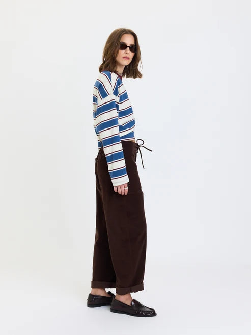 Daze Villa High Rise Drawstring Barrel Jean in Chocolate Cord