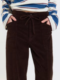 Daze Villa High Rise Drawstring Barrel Jean in Chocolate Cord