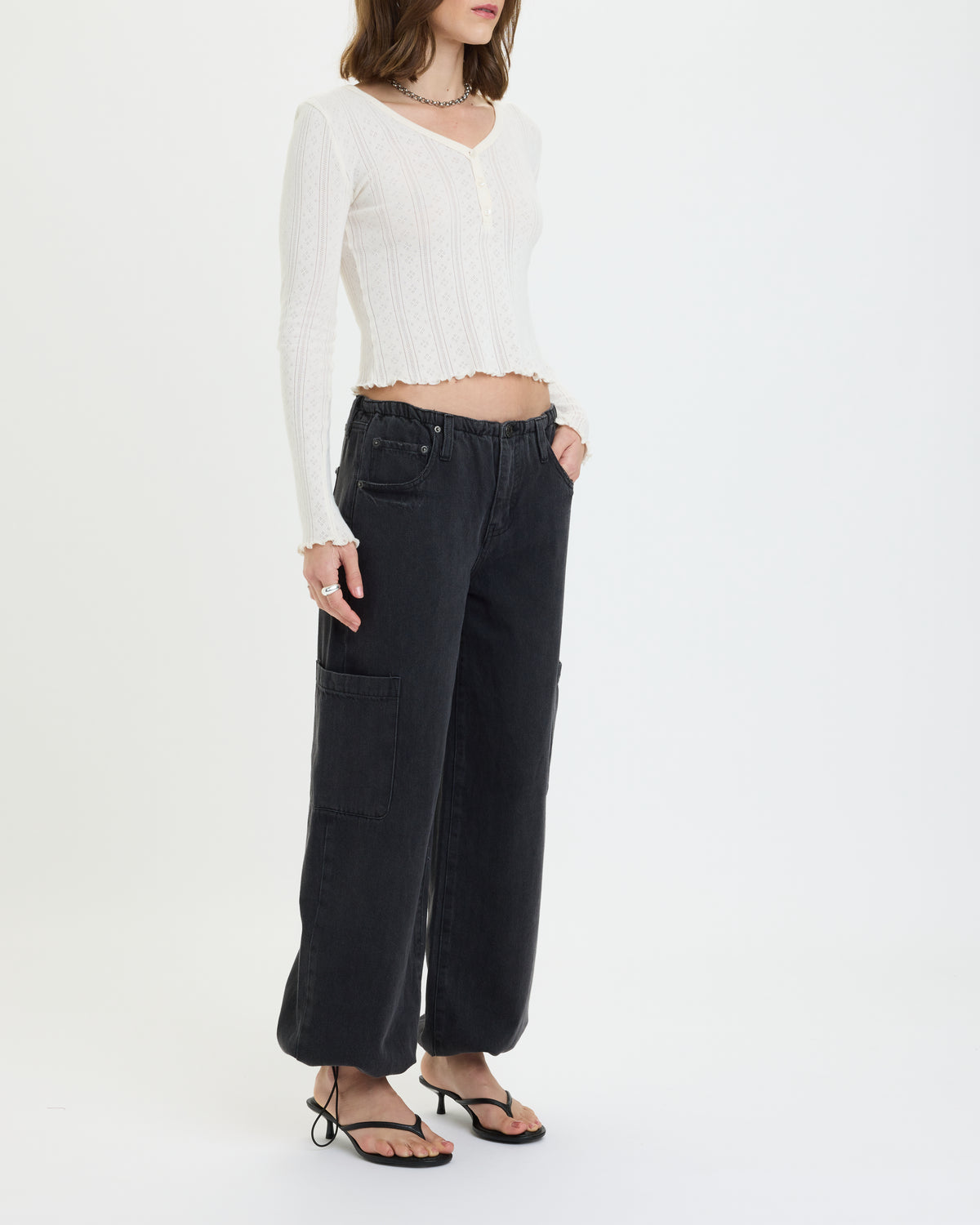 Daze Mirage-Mid Rise Cargo Harem in Eclipse