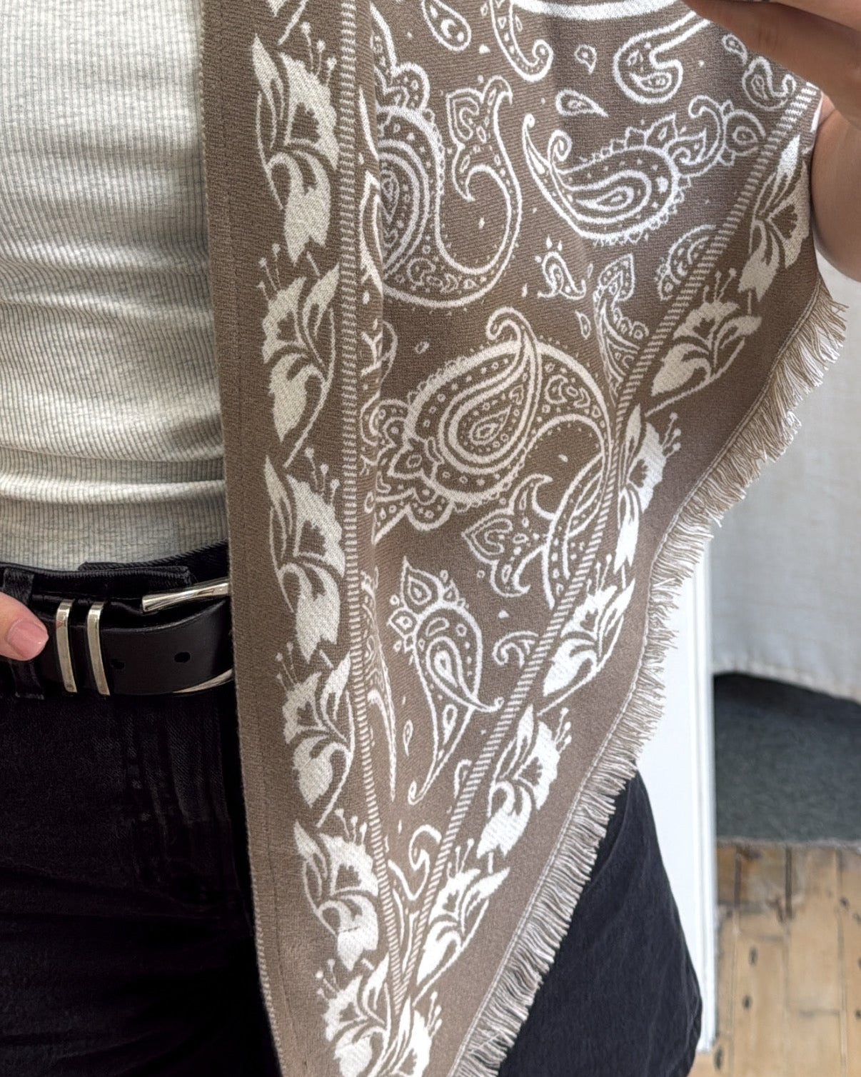 Cest Moi Triangle Scarf In Brown Paisley