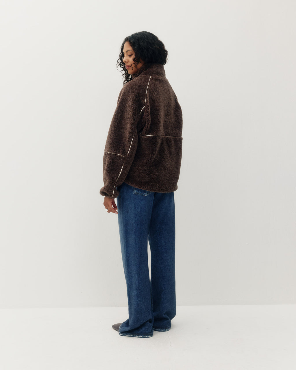 Kuwalla Leather Line Sherpa Half-Zip In Brown