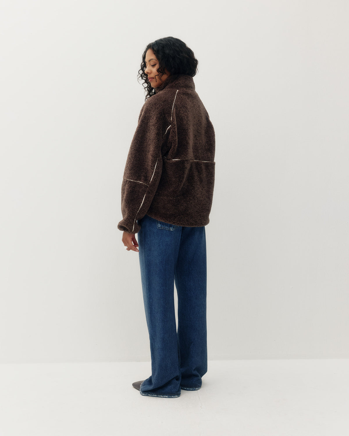 Kuwalla Leather Line Sherpa Half-Zip In Brown