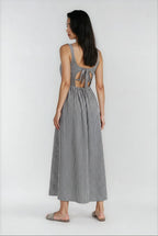 Priv Jules Tie Back Dress In Black Stripe