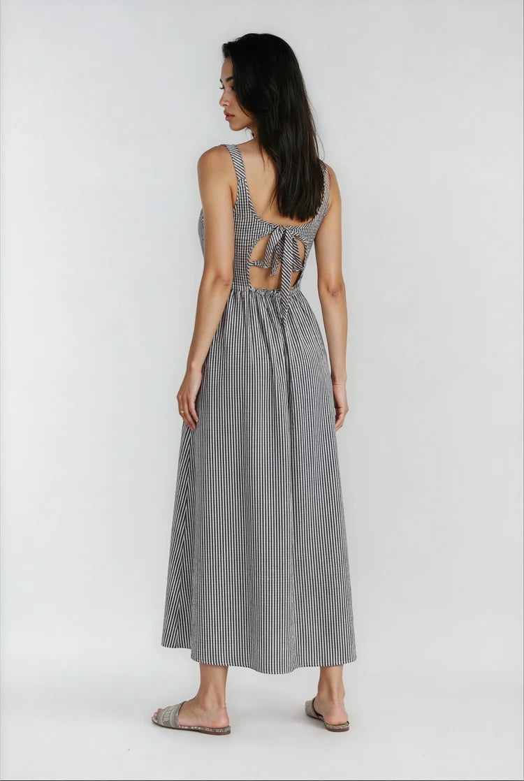 Priv Jules Tie Back Dress In Black Stripe