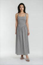Priv Jules Tie Back Dress In Black Stripe