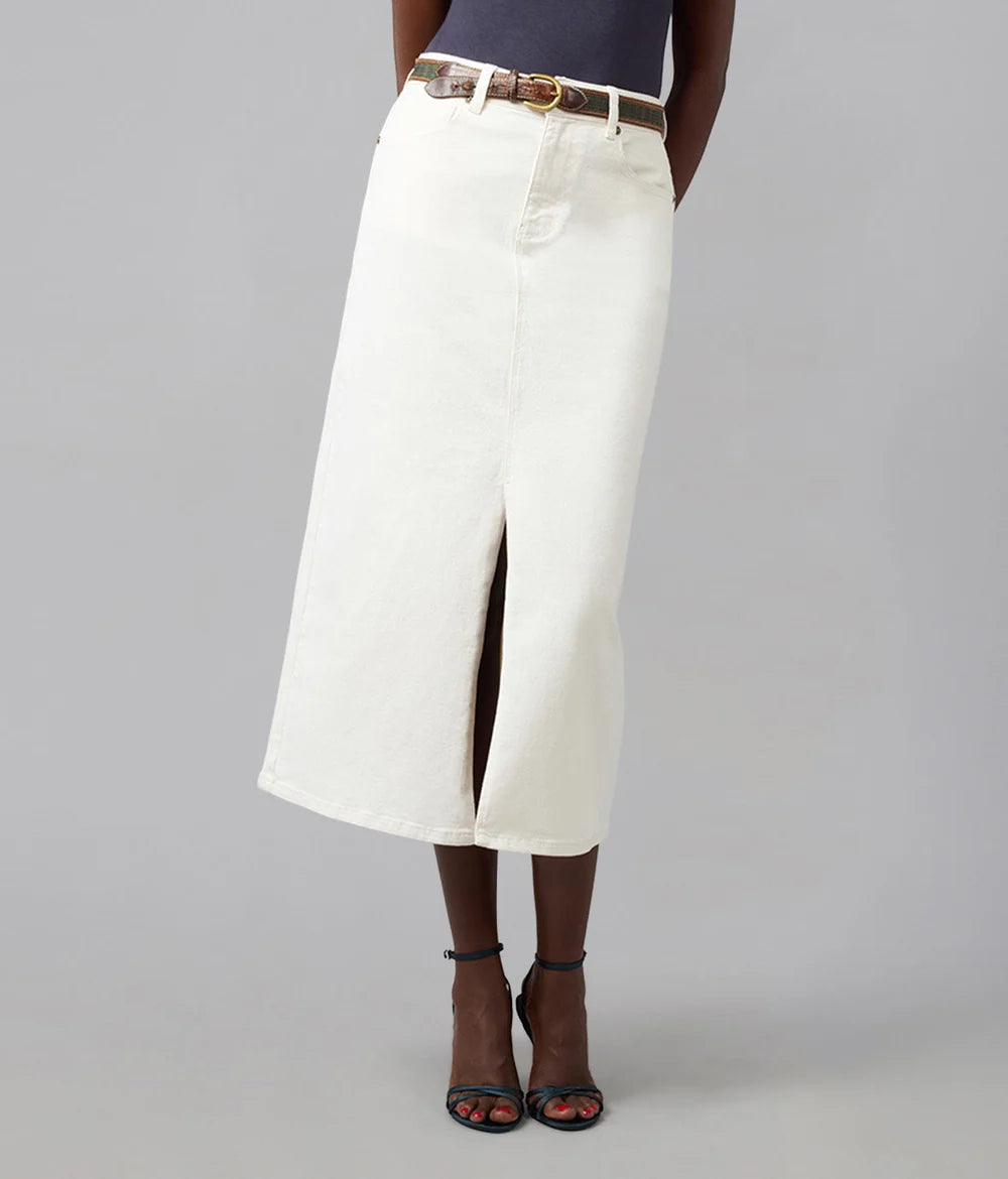 Lola Denim High Rise Harlston Skirt in Cream