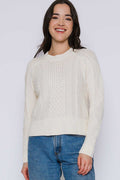 Orb Willa Cabled Raglan Pullover In Winter White