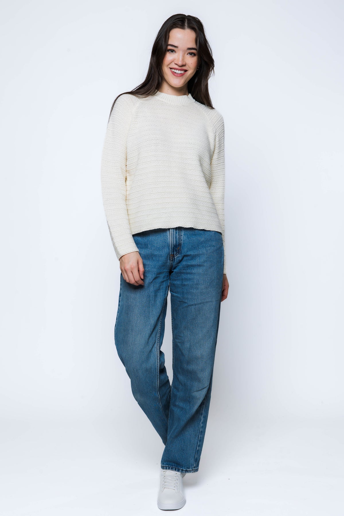 Orb Taylor Textured Stripe Crew In Winter White