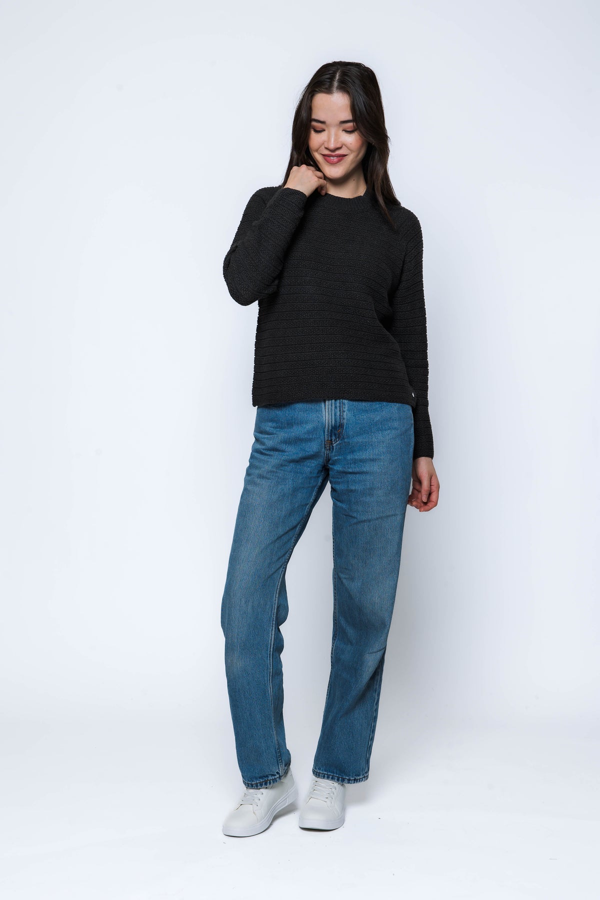 Orb Taylor Textured Stripe Crew In Black Marle
