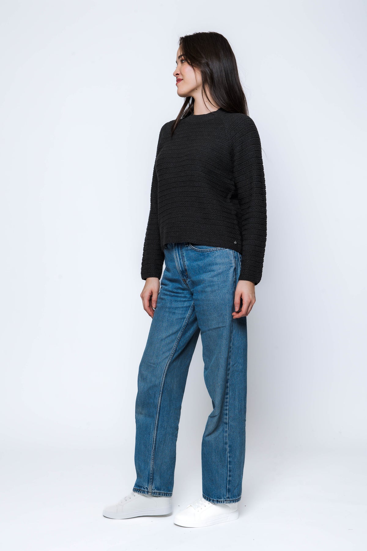 Orb Taylor Textured Stripe Crew In Black Marle