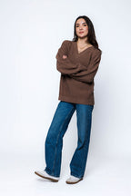 Orb Leandra Vee Neck Pullover In Cocoa