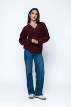 Orb Leandra Vee Neck Pullover In Wine
