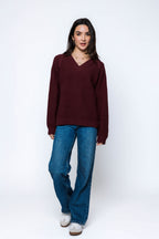 Orb Leandra Vee Neck Pullover In Wine