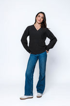 Orb Leandra Vee Neck Pullover In Black Marle