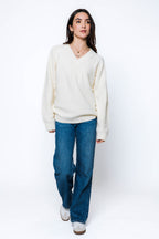 Orb Leandra Vee Neck Pullover In Winter White