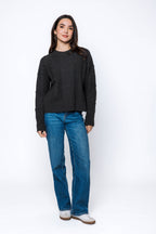 Orb Willa Cabled Raglan Pullover In Black Marle