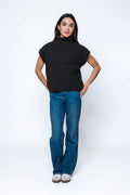 Orb Shawna Sleeveless Funnel Neck in Black Marle