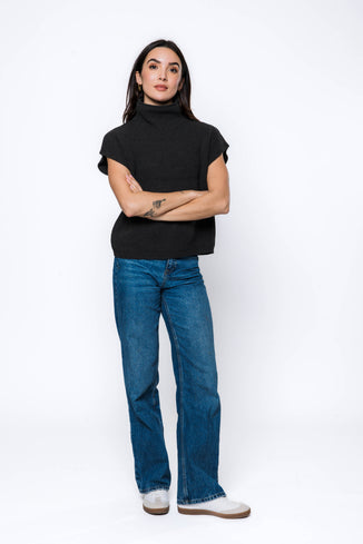 Orb Shawna Sleeveless Funnel Neck in Black Marle