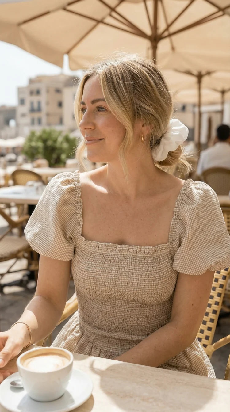 Priv Ramona Dress In Tan Gingham