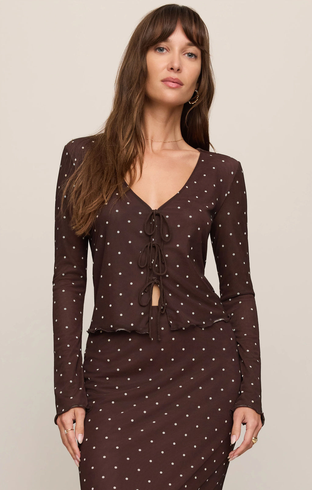 Z Supply Amara Polka Dot Top in Chocolate